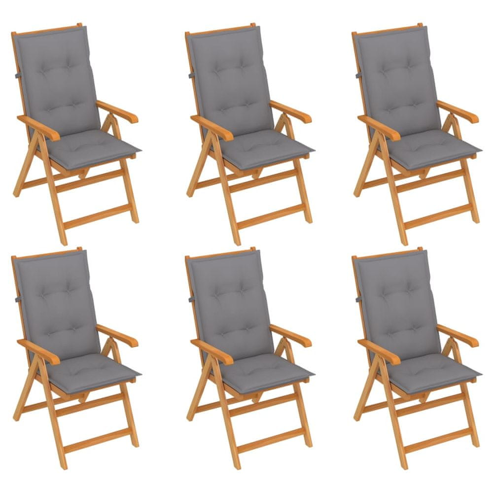 Vidaxl Záhradné stoličky 6 ks so sivými podložkami tíkový masív